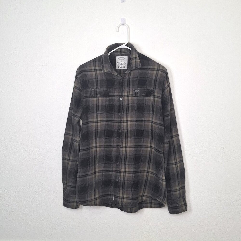 De Neven Van Fons Mens Flannel Plaid Shirt Sz L 100% Cotton Normcore Grandpa